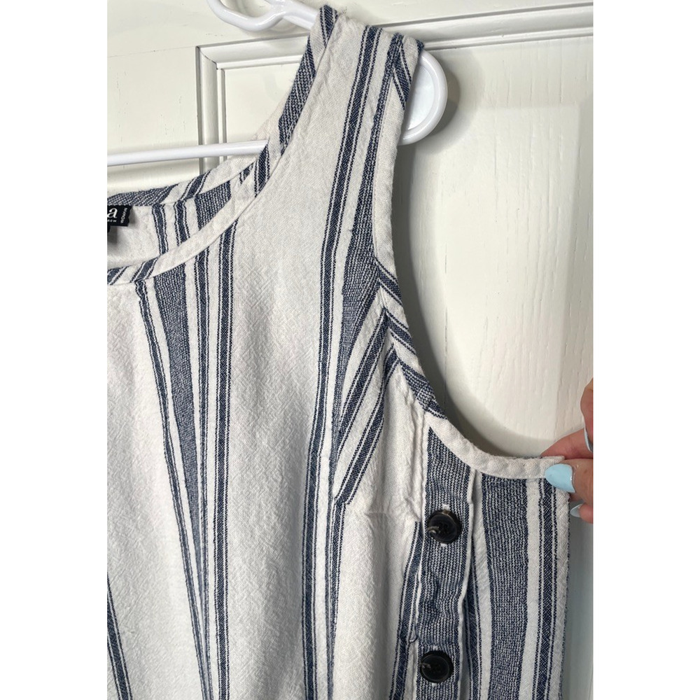 a.n.a Women's Sleeveless Stripe Button Side Tank Top Size 1X Lagenlook Coastal - Picture 6 of 9